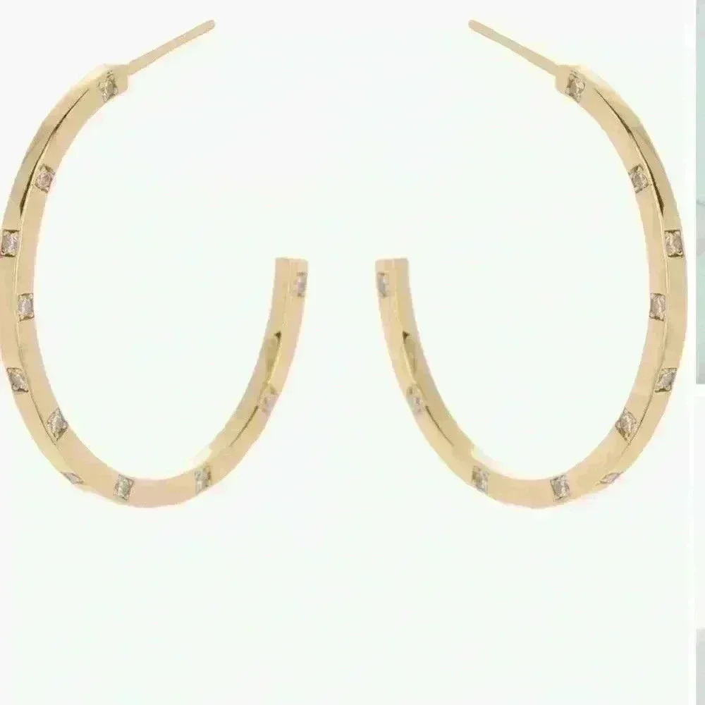 Argento Vivo Sterling Silver Cubic Zirconia Hoop Earrings in Gold Plate NWT